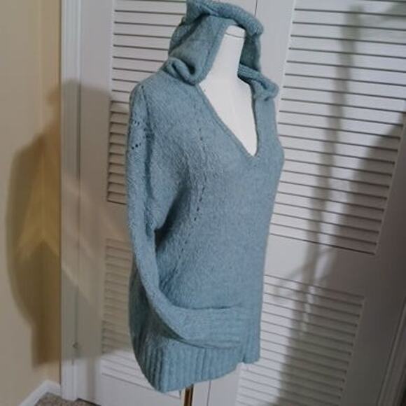 American Eagle Med JEGGING FIT Light Blue hooded Long-Sleeved Sweater Wool Blend - Picture 1 of 14